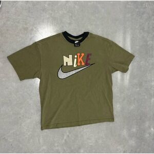 Nike Graphic Logo T Shirt Mens M Olive Green Multicolor Swoosh Holiday Gift